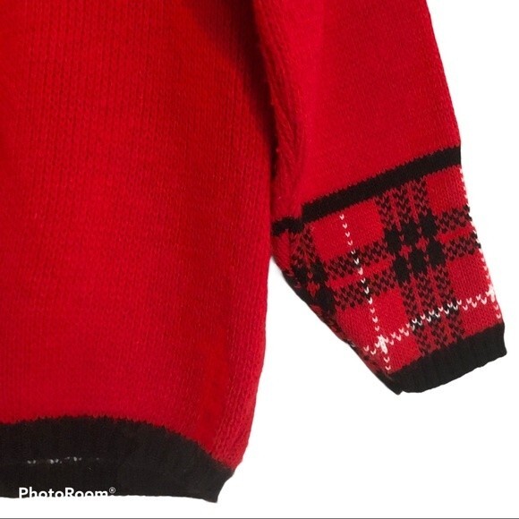 Vintage Sweater Womens Medium Red Black White Scottie Dog Patchwork Holiday - Picture 7 of 9
